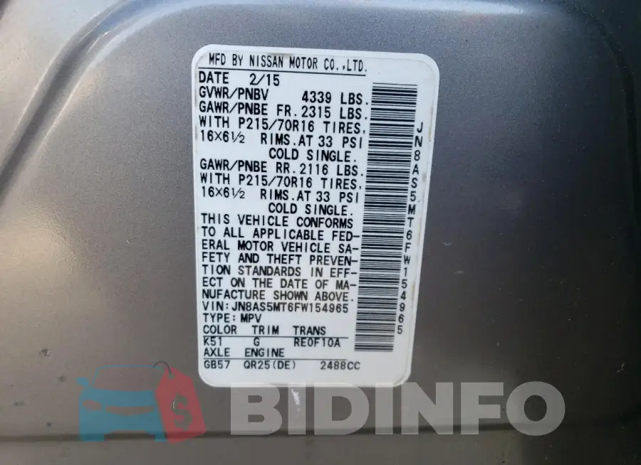 JN8AS5MT6FW154965 Photo# 13