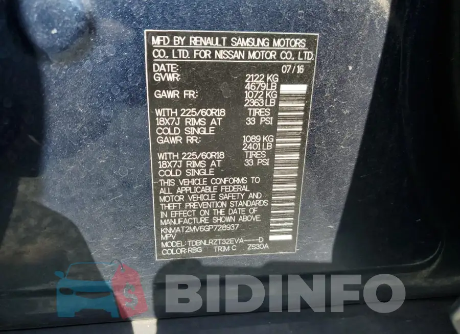 KNMAT2MV6GP728937 Photo# 13