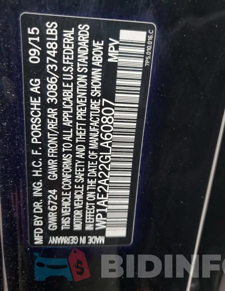 WP1AE2A22GLA60807 Photo# 13