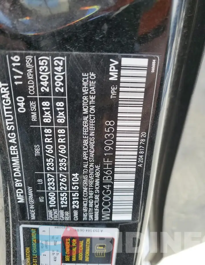 WDC0G4JB6HF190358 Photo# 13