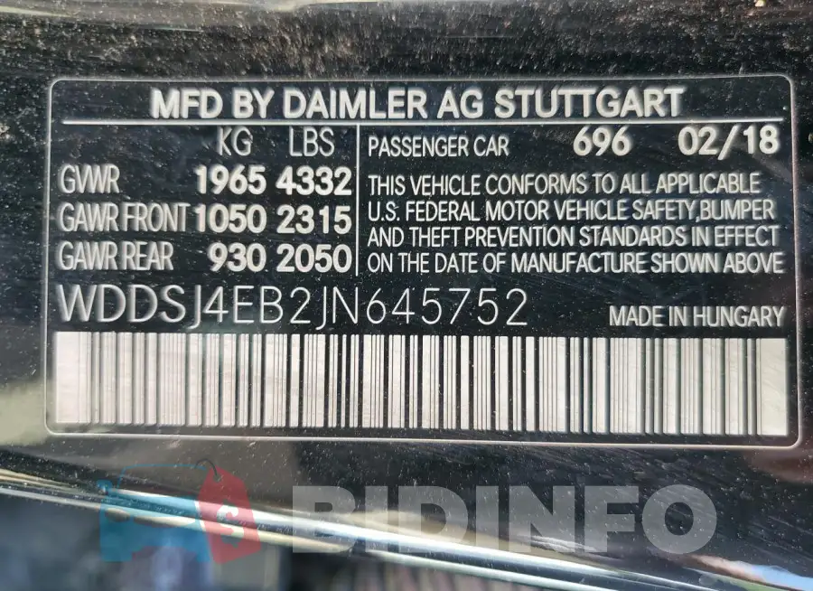 WDDSJ4EB2JN645752 Photo# 11