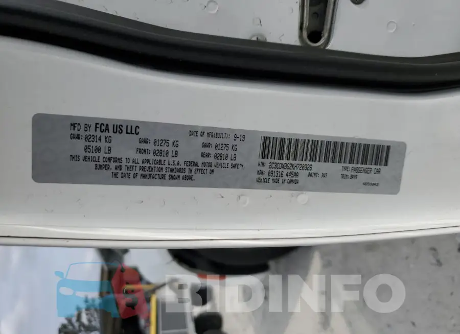 2C3CDXBG2KH720326 Photo# 12