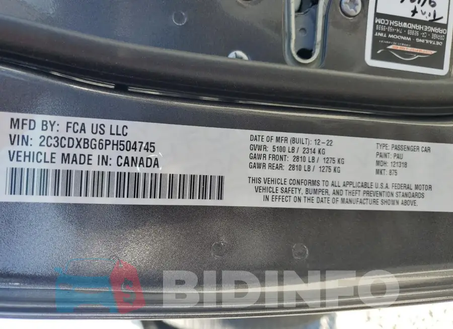 2C3CDXBG6PH504745 Photo# 12