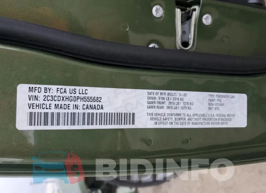 2C3CDXHG0PH555682 Photo# 12