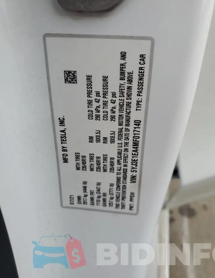 5YJ3E1EA4MF017140 Photo# 12