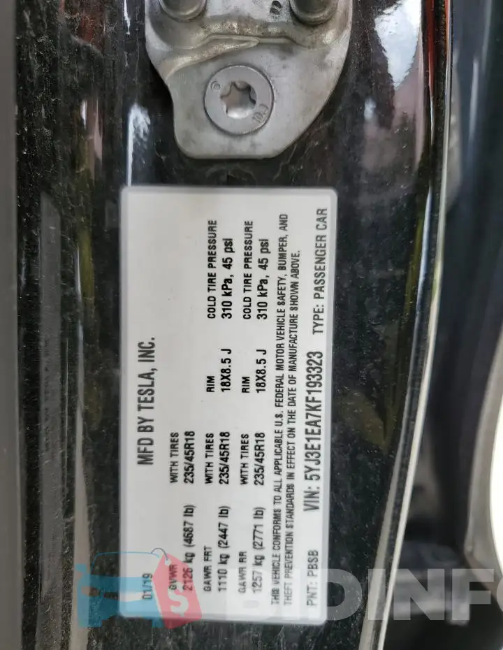 5YJ3E1EA7KF193323 Photo# 12