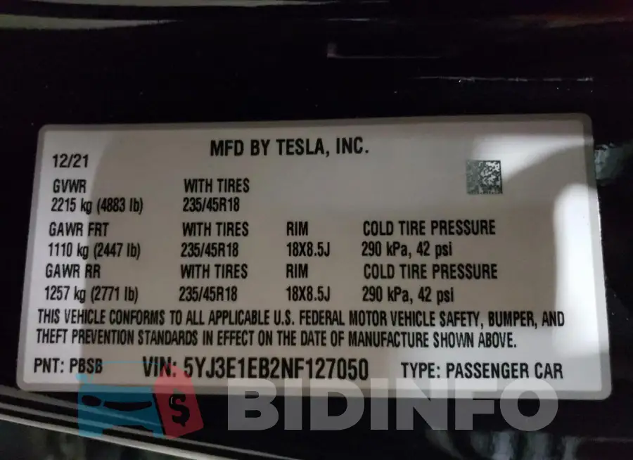 5YJ3E1EB2NF127050 Photo# 12