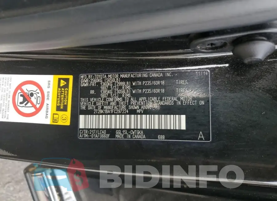2T2BK1BA1FC297224 Photo# 13