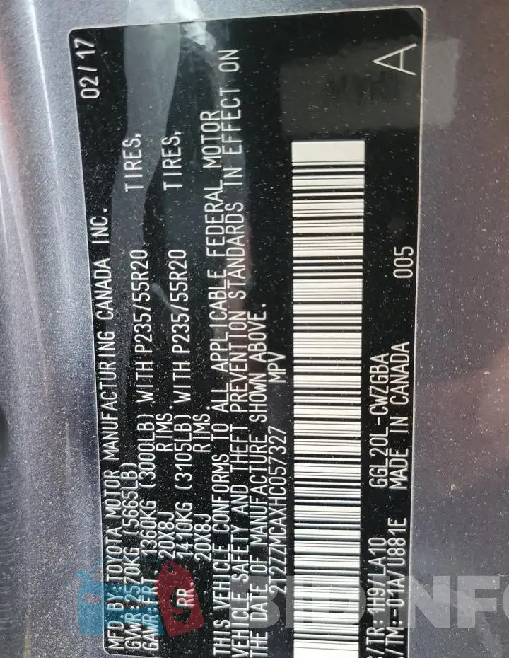 2T2ZZMCAXHC057327 Photo# 13