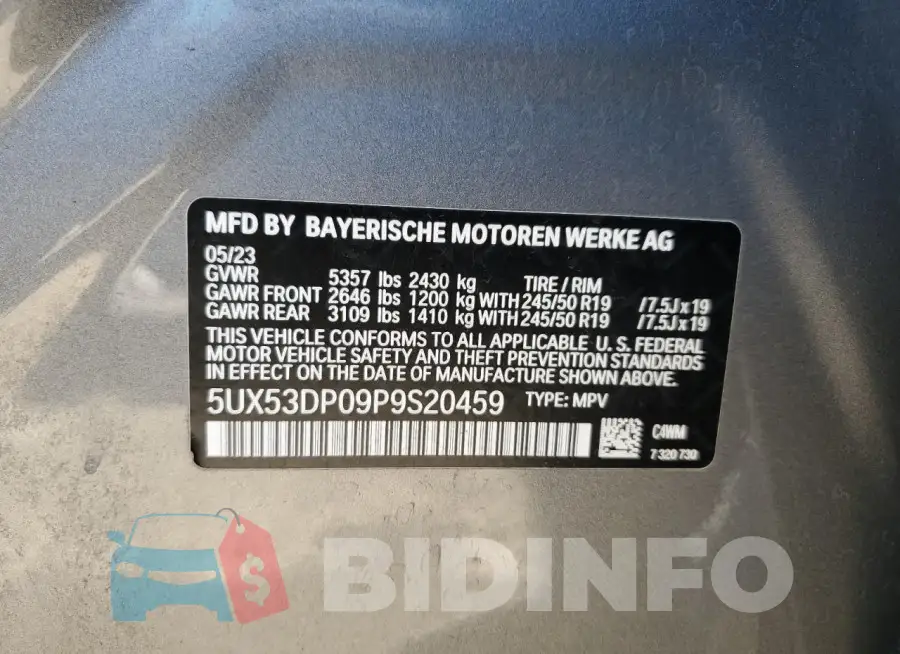5UX53DP09P9S20459 Photo# 13