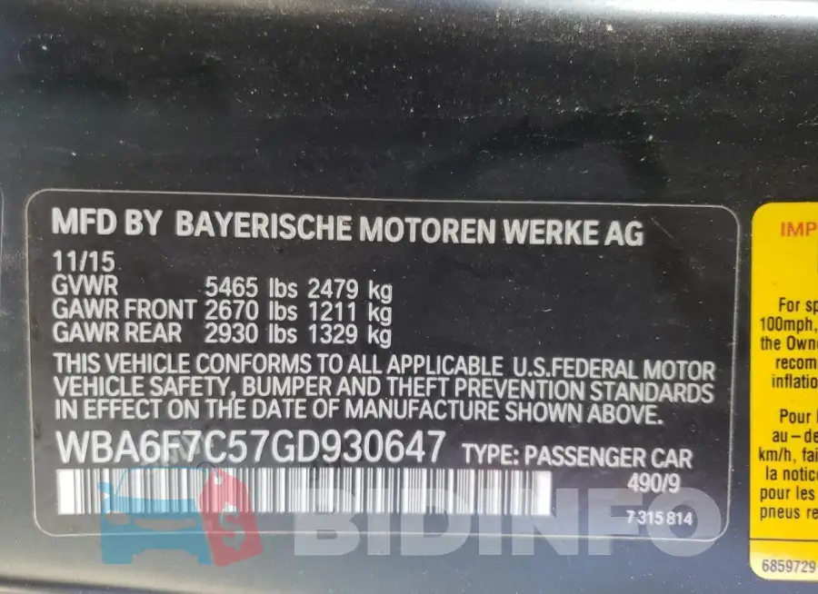 WBA6F7C57GD930647 Photo# 12