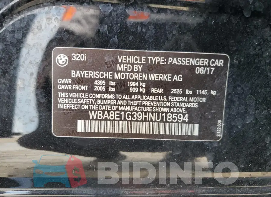 WBA8E1G39HNU18594 Photo# 12