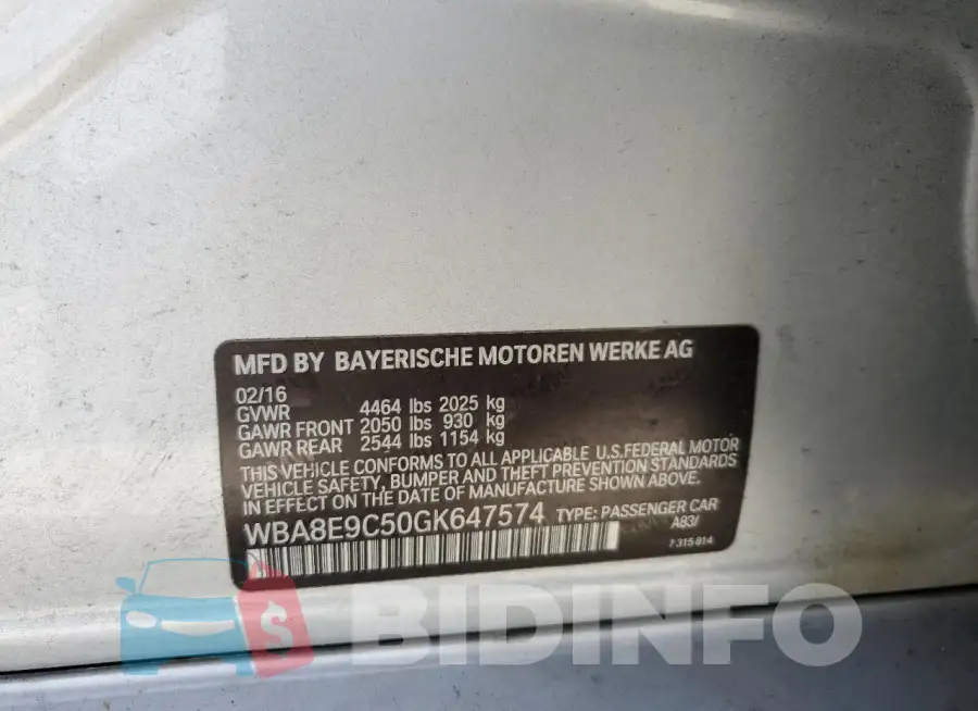 WBA8E9C50GK647574 Photo# 12