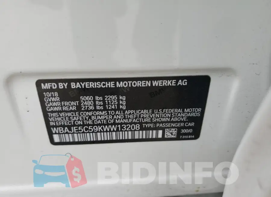 WBAJE5C59KWW13208 Photo# 13