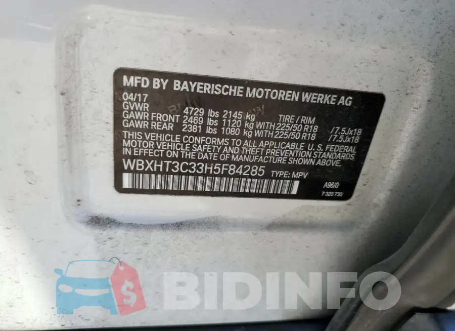 WBXHT3C33H5F84285 Photo# 12