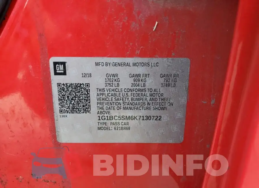 1G1BC5SM6K7130722 Photo# 12