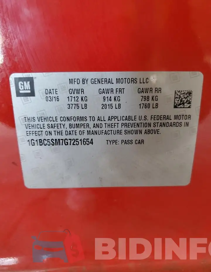 1G1BC5SM7G7251654 Photo# 12
