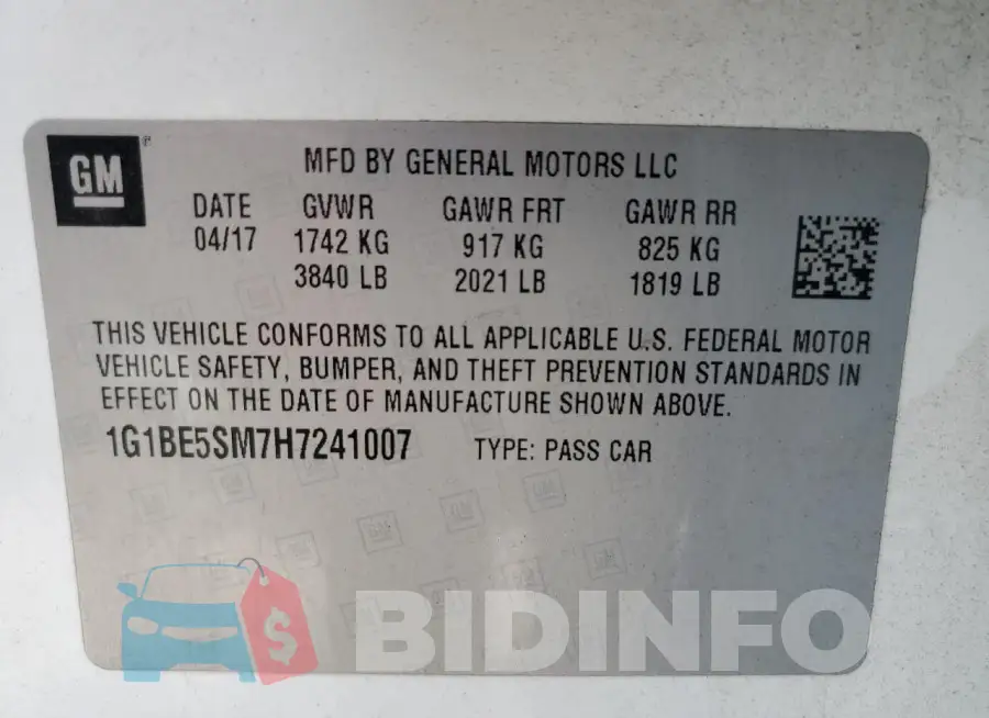 1G1BE5SM7H7241007 Photo# 12