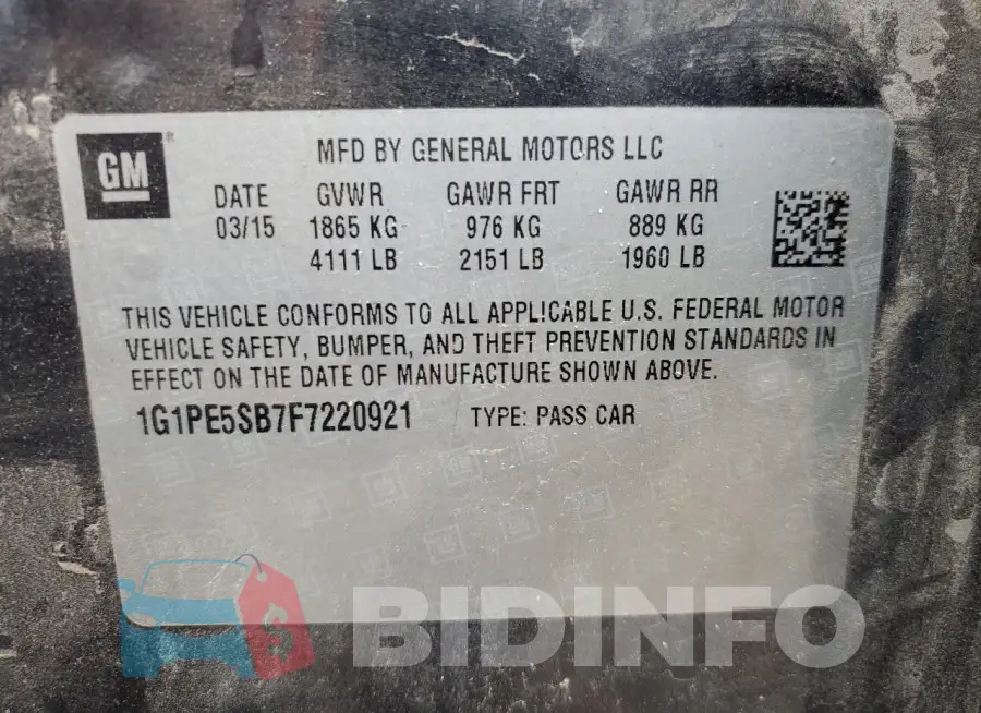 1G1PE5SB7F7220921 Photo# 13
