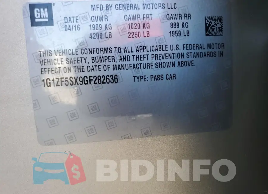 1G1ZF5SX9GF282636 Photo# 12