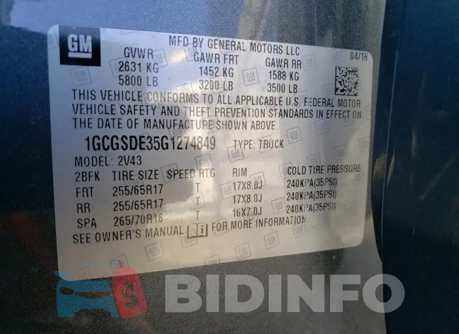 1GCGSDE35G1274849 Photo# 12