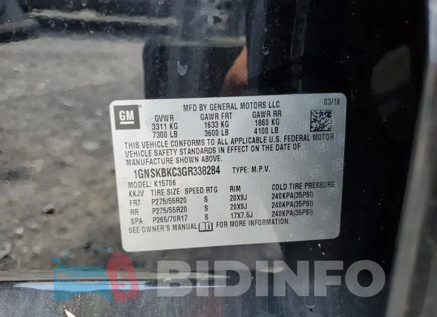 1GNSKBKC3GR338284 Photo# 13