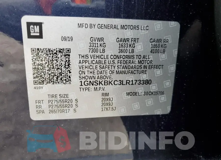 1GNSKBKC3LR173380 Photo# 13