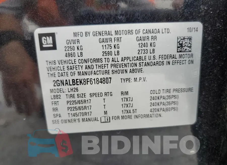 2GNALBEK8F6184807 Photo# 13