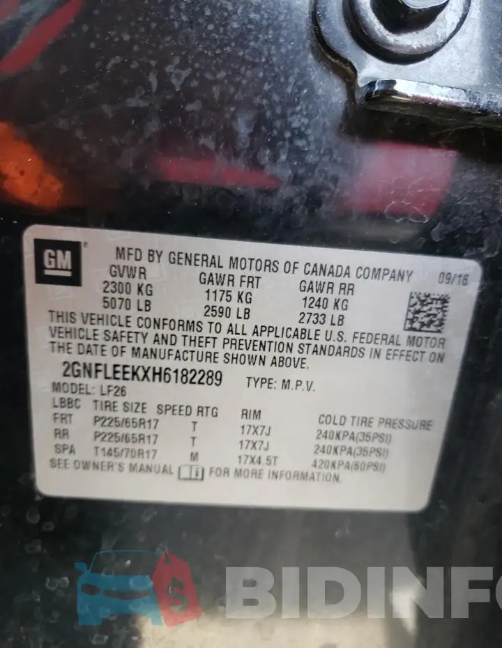 2GNFLEEKXH6182289 Photo# 12