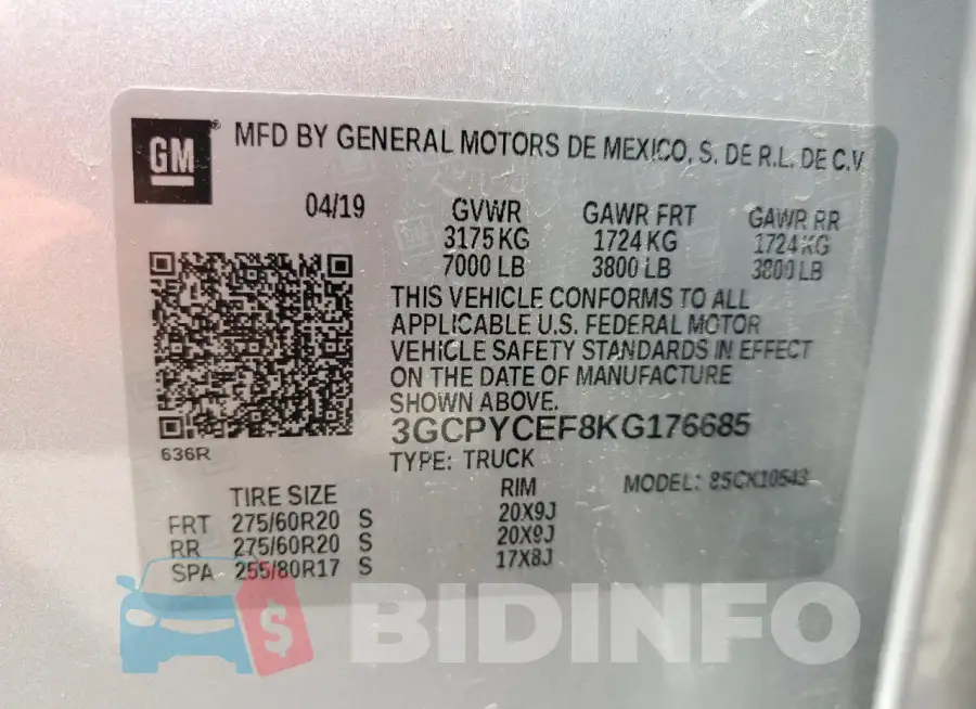 3GCPYCEF8KG176685 Photo# 12