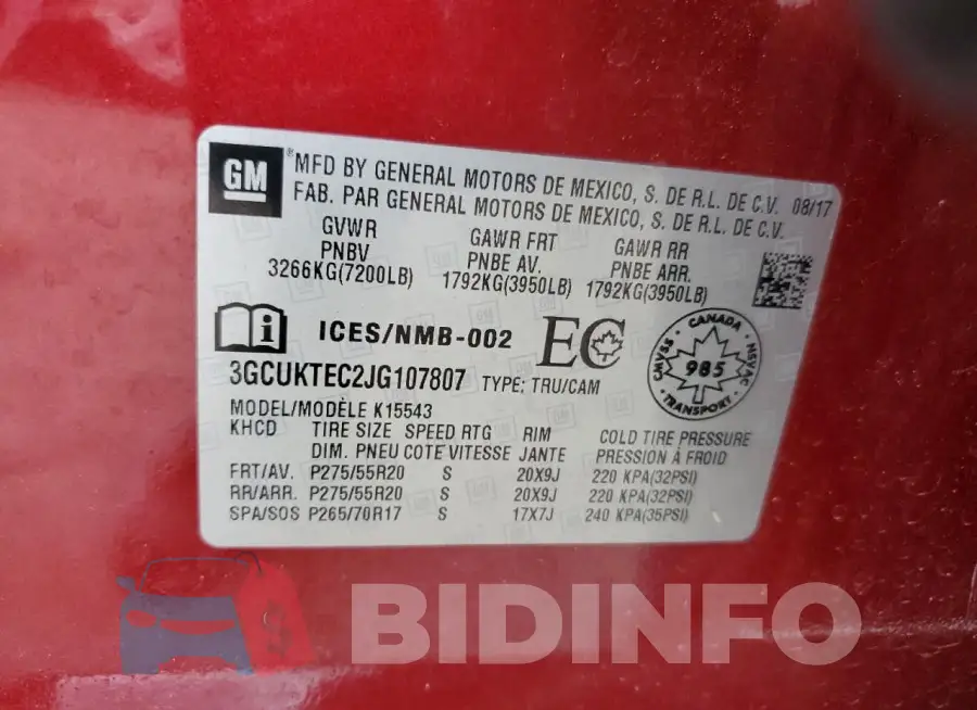 3GCUKTEC2JG107807 Photo# 13