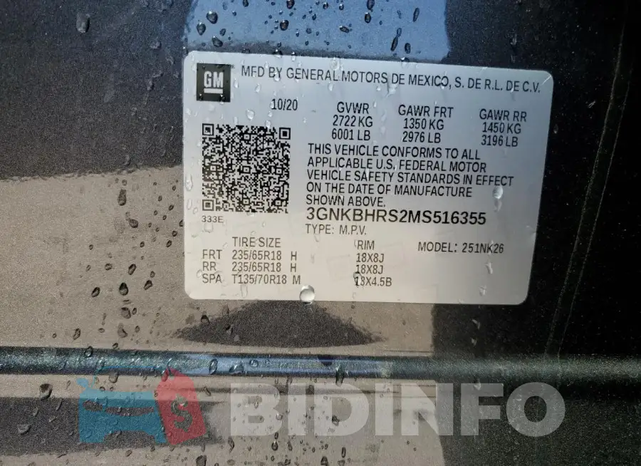 3GNKBHRS2MS516355 Photo# 12