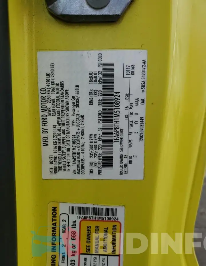 1FA6P8TH1M5108924 Photo# 12
