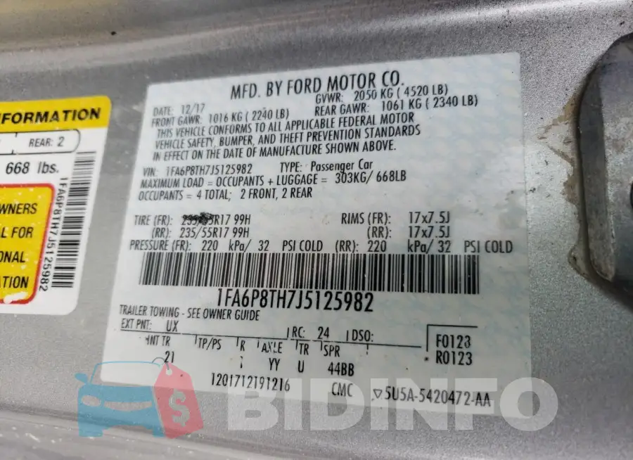 1FA6P8TH7J5125982 Photo# 13
