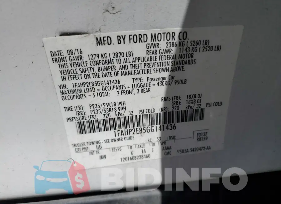 1FAHP2E85GG141436 Photo# 12