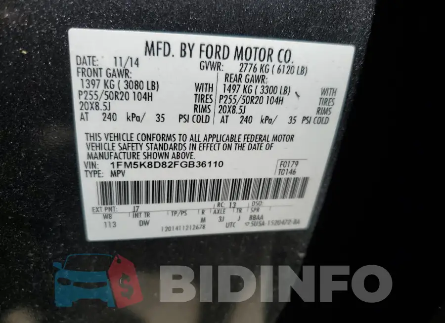 1FM5K8D82FGB36110 Photo# 14