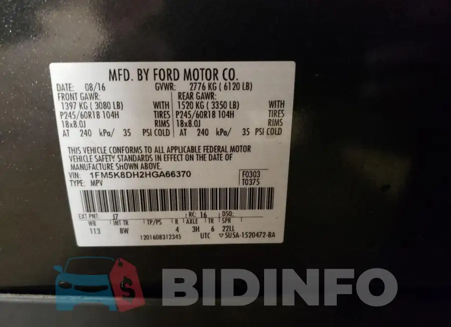 1FM5K8DH2HGA66370 Photo# 13