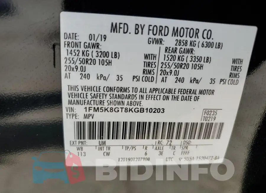 1FM5K8GT8KGB10203 Photo# 14