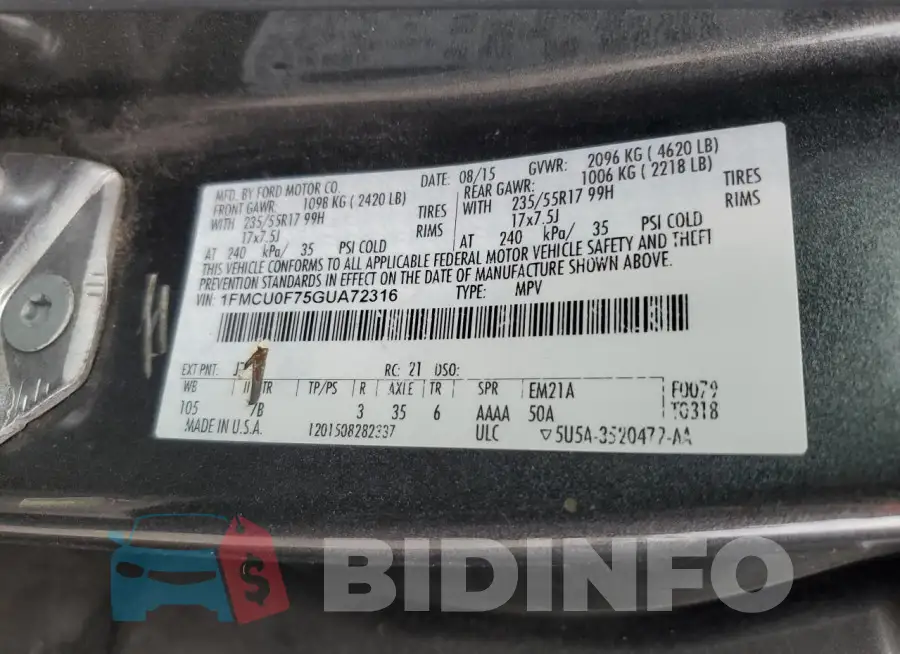 1FMCU0F75GUA72316 Photo# 13