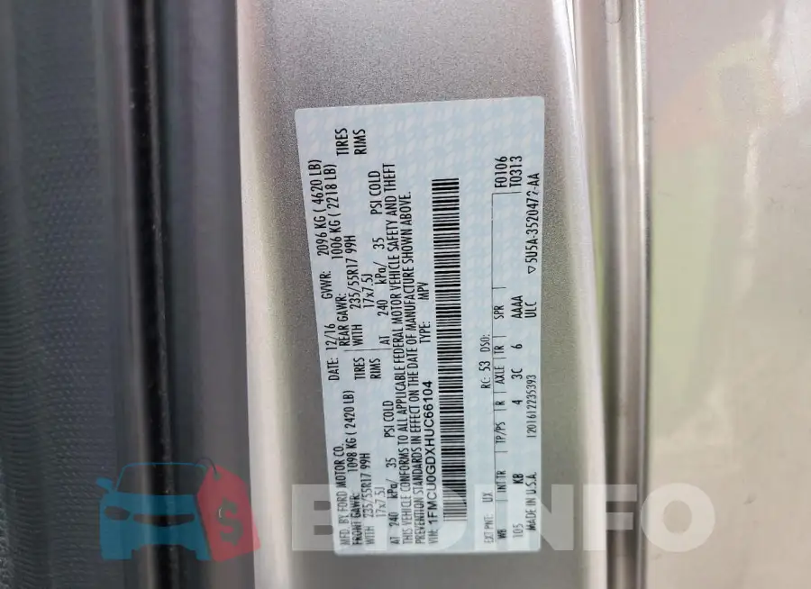 1FMCU0GDXHUC66104 Photo# 14