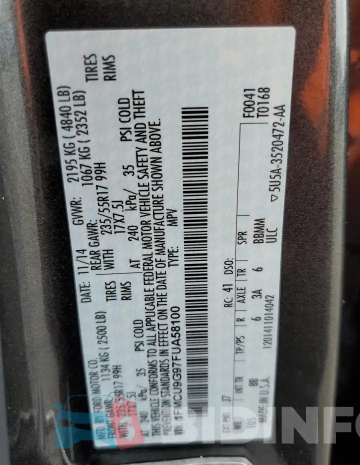 1FMCU9G97FUA58100 Photo# 13