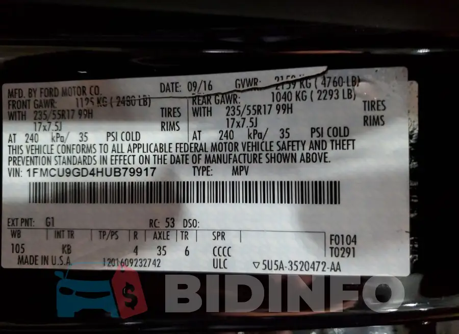 1FMCU9GD4HUB79917 Photo# 13