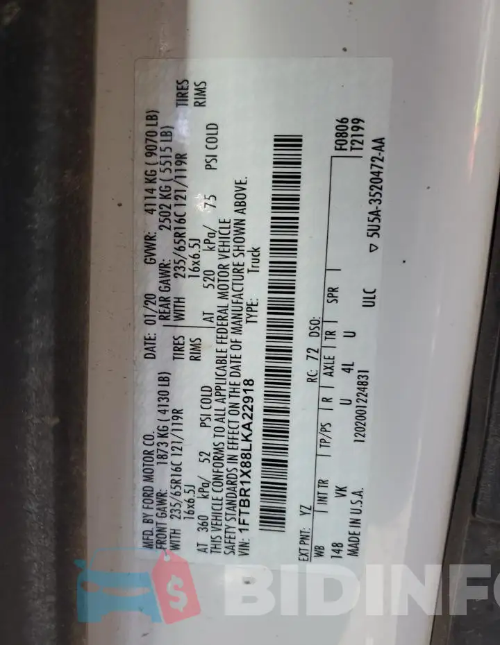 1FTBR1X88LKA22918 Photo# 13