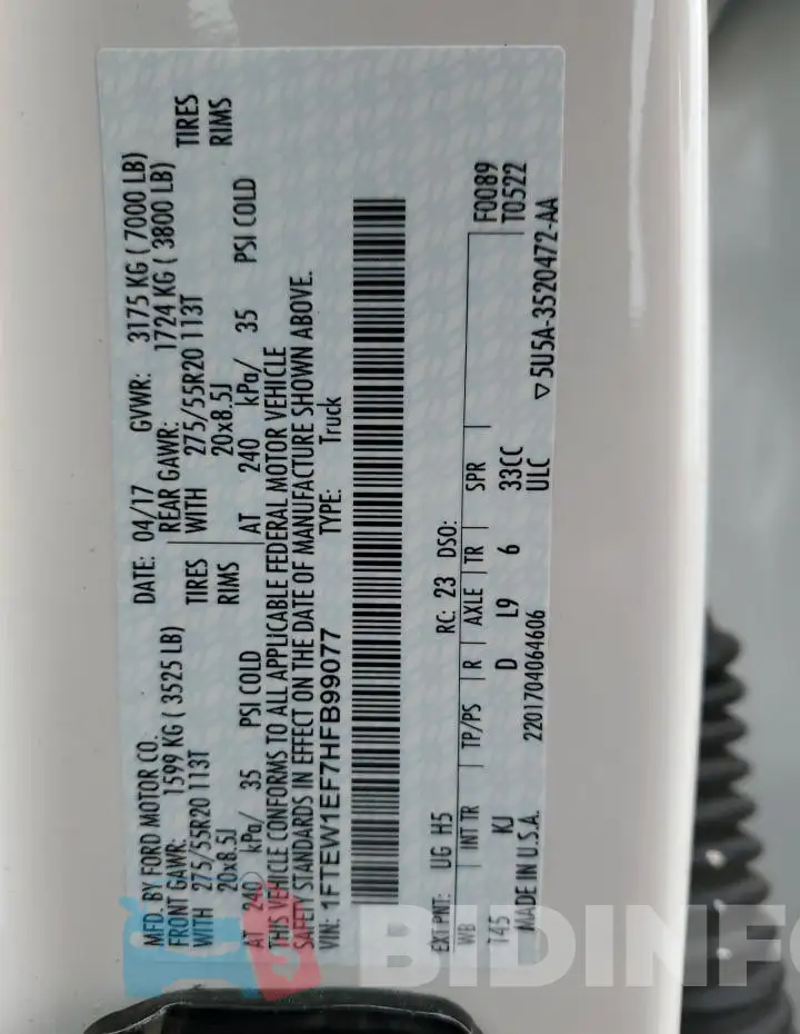 1FTEW1EF7HFB99077 Photo# 13