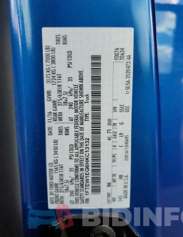 1FTEW1EG6HKC13132 Photo# 12