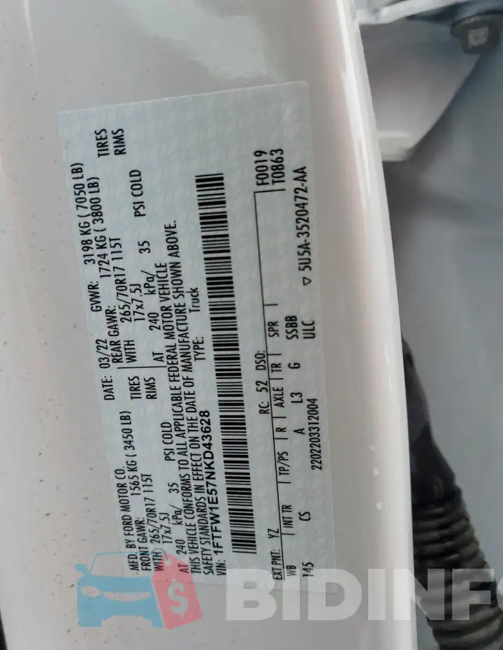 1FTFW1E57NKD43628 Photo# 12