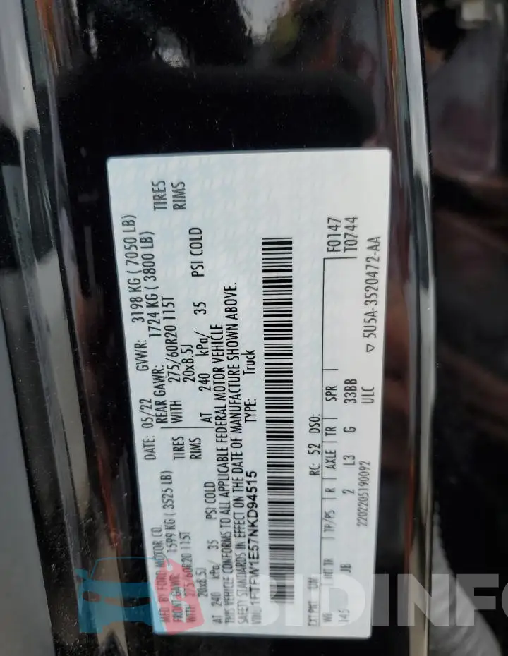 1FTFW1E57NKD94515 Photo# 12
