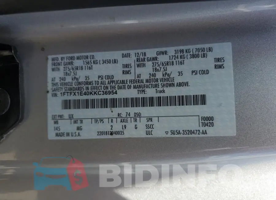 1FTFX1E40KKC36954 Photo# 12