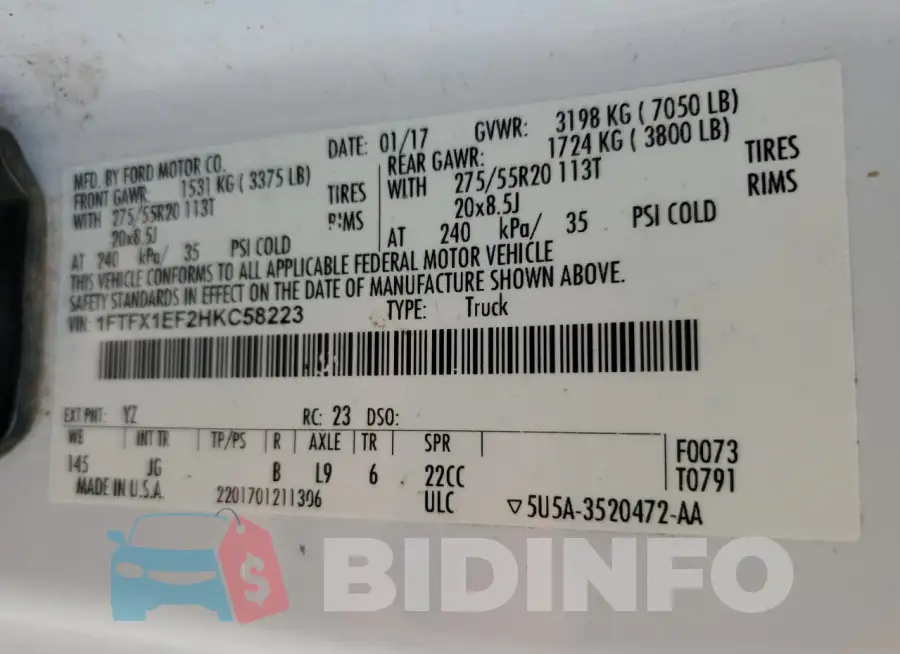 1FTFX1EF2HKC58223 Photo# 13
