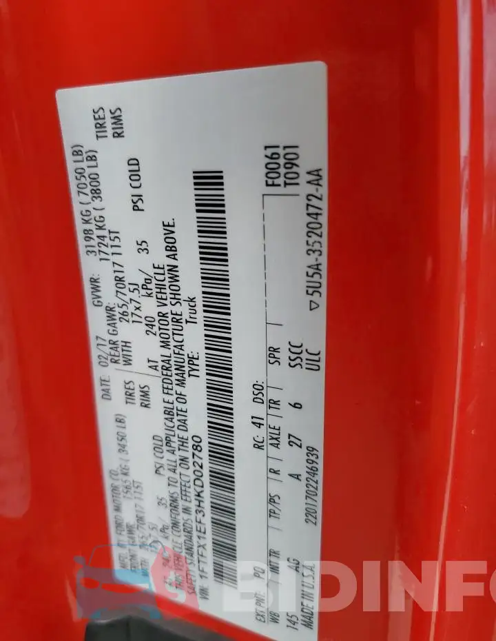 1FTFX1EF3HKD02780 Photo# 12
